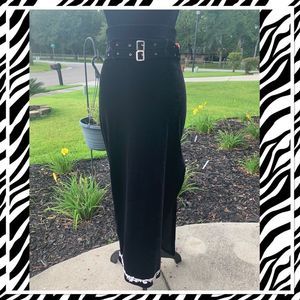 Belted Velvet Skirt with Lace Trim and Split
